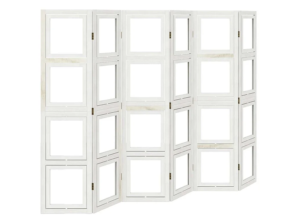 Cloison de séparation 6 panneaux blanc bois de paulownia massif