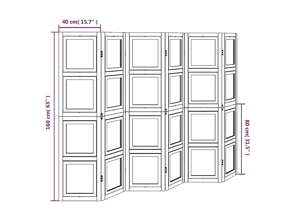 Cloison de séparation 6 panneaux blanc bois de paulownia massif