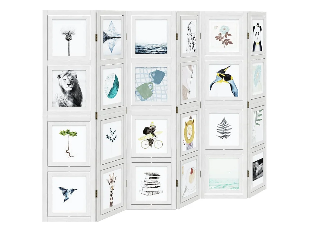 Cloison de séparation 6 panneaux blanc bois de paulownia massif