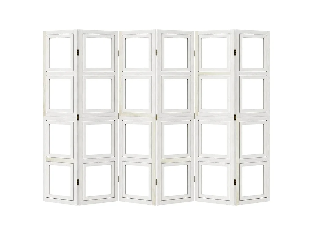 Cloison de séparation 6 panneaux blanc bois de paulownia massif