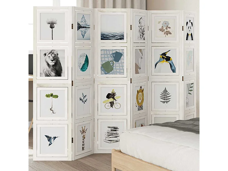 6-tlg. Raumteiler Weiß Massivholz Paulownia