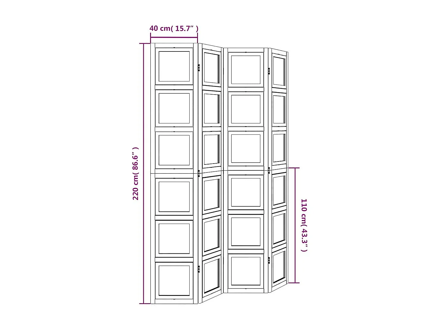 Cloison de séparation 4 panneaux blanc bois de paulownia massif