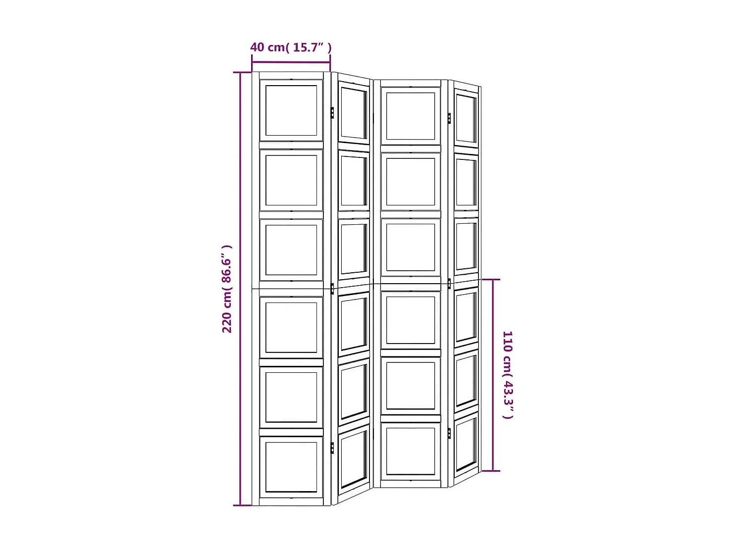 Biombo com 4 painéis madeira de paulownia maciça branco
