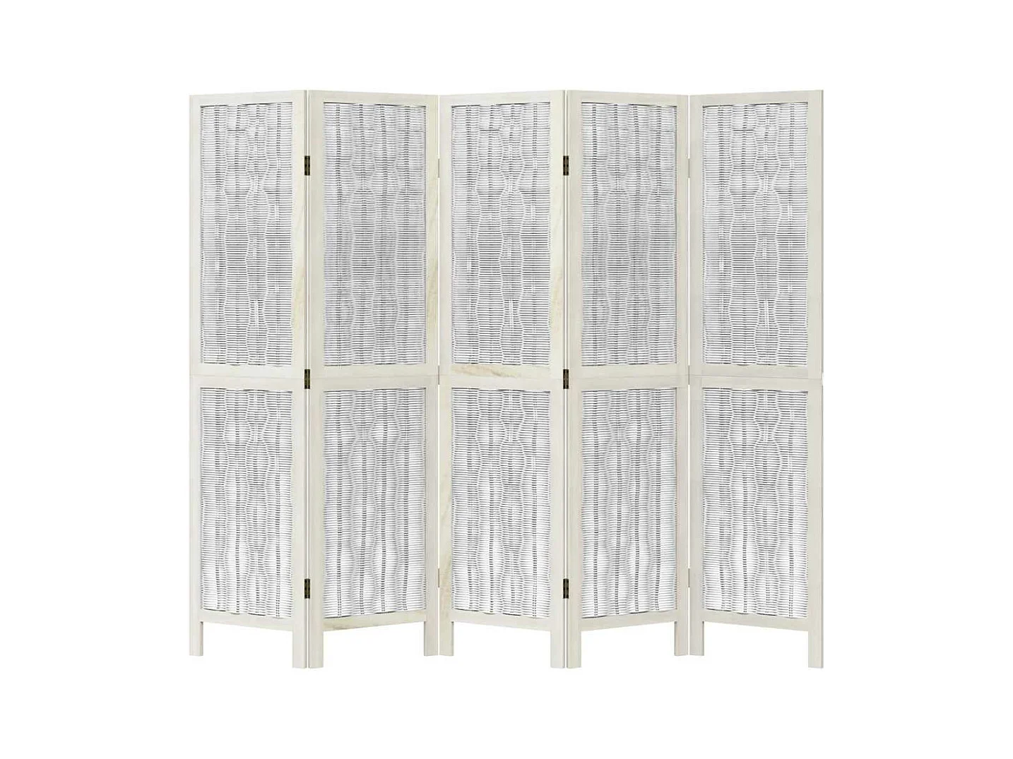 Cloison de séparation 5 panneaux blanc bois de paulownia massif