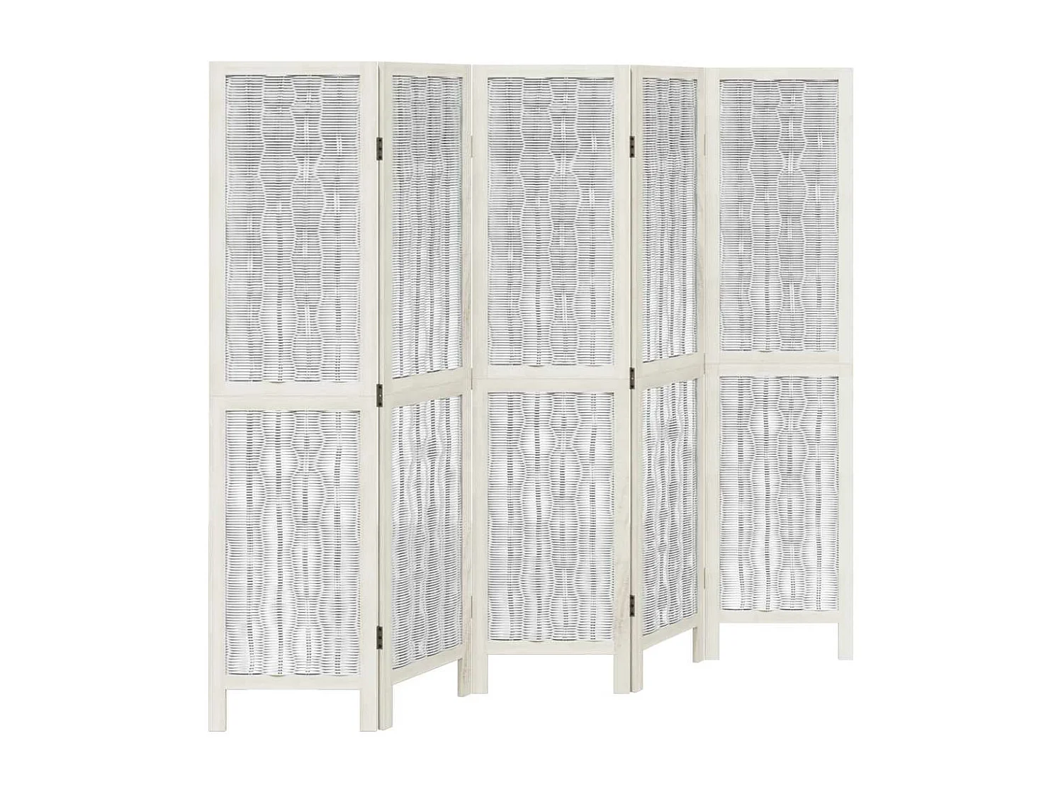 Cloison de séparation 5 panneaux blanc bois de paulownia massif