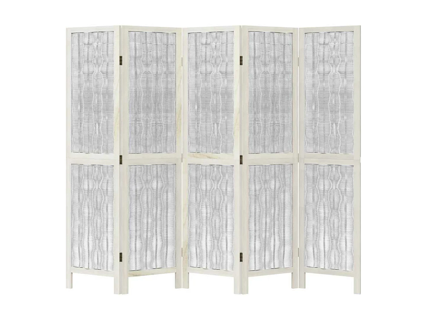 Cloison de séparation 5 panneaux blanc bois de paulownia massif