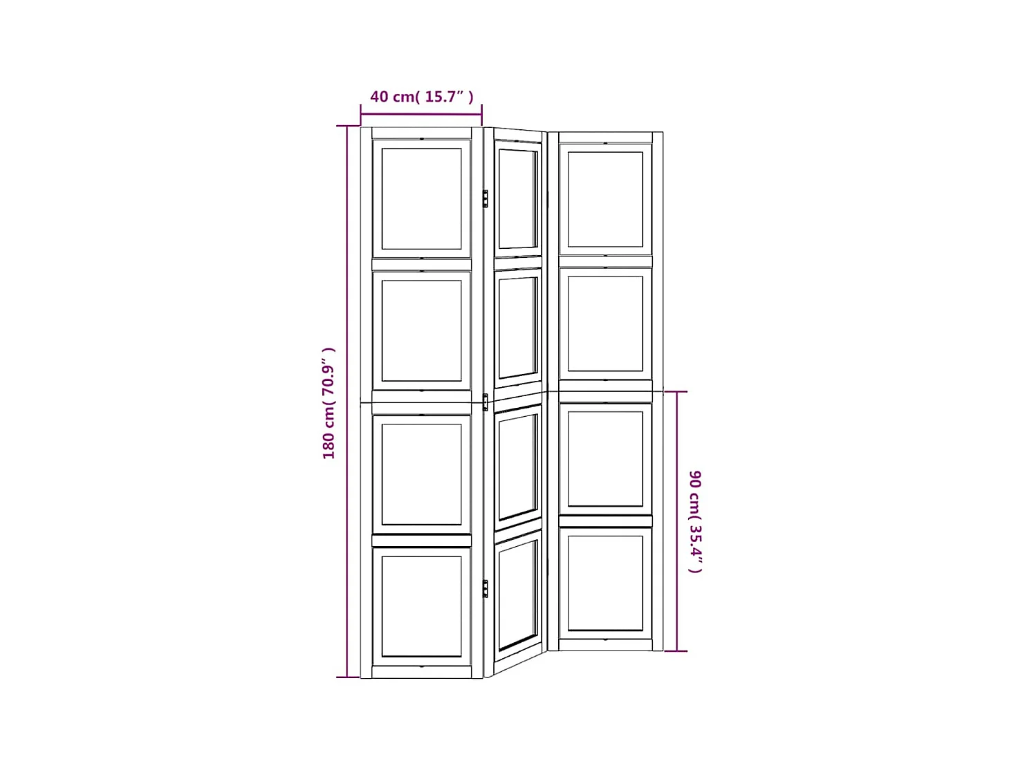 Cloison de séparation 3 panneaux blanc bois de paulownia massif