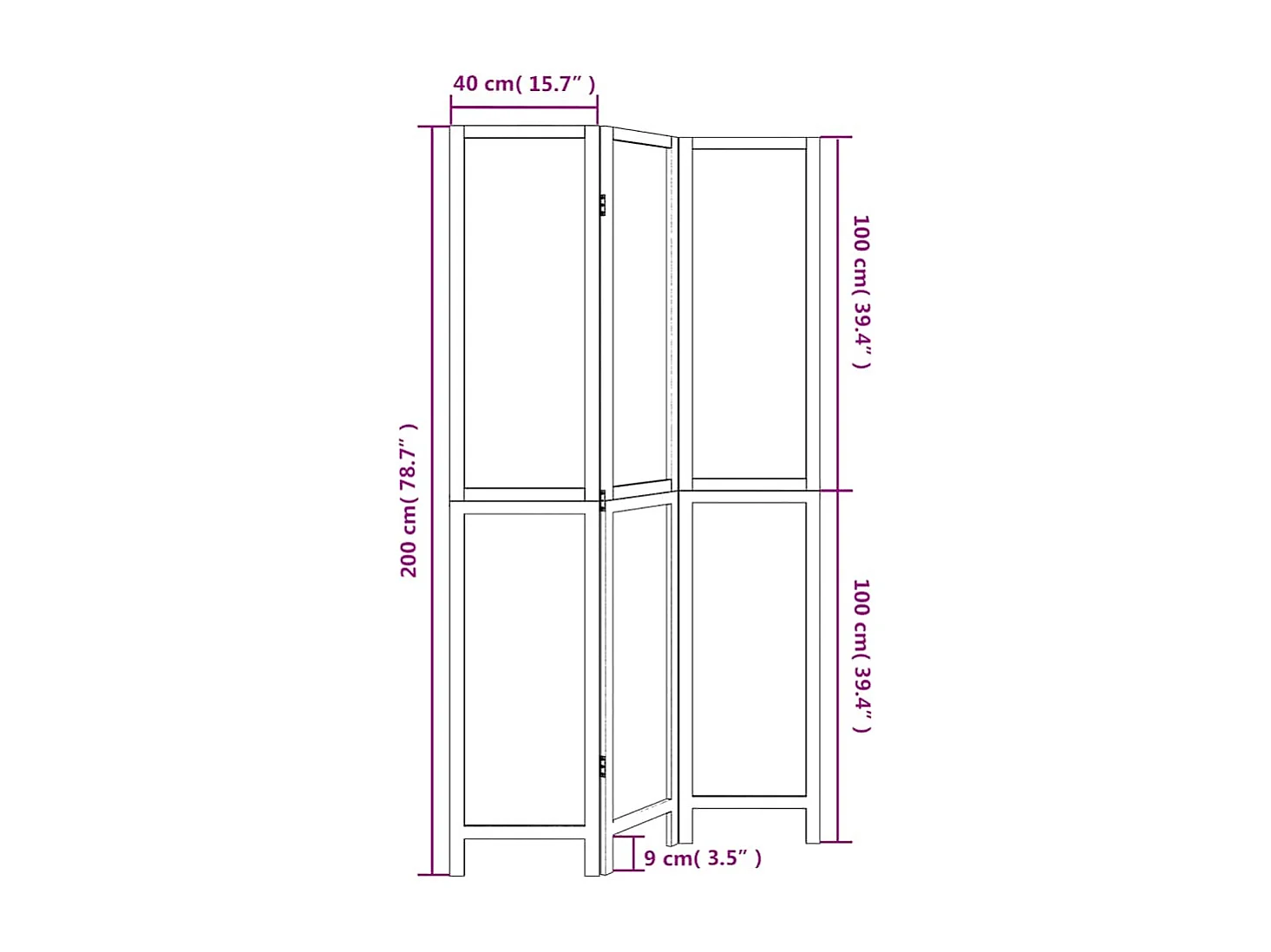 Cloison de séparation 3 panneaux blanc bois de paulownia massif