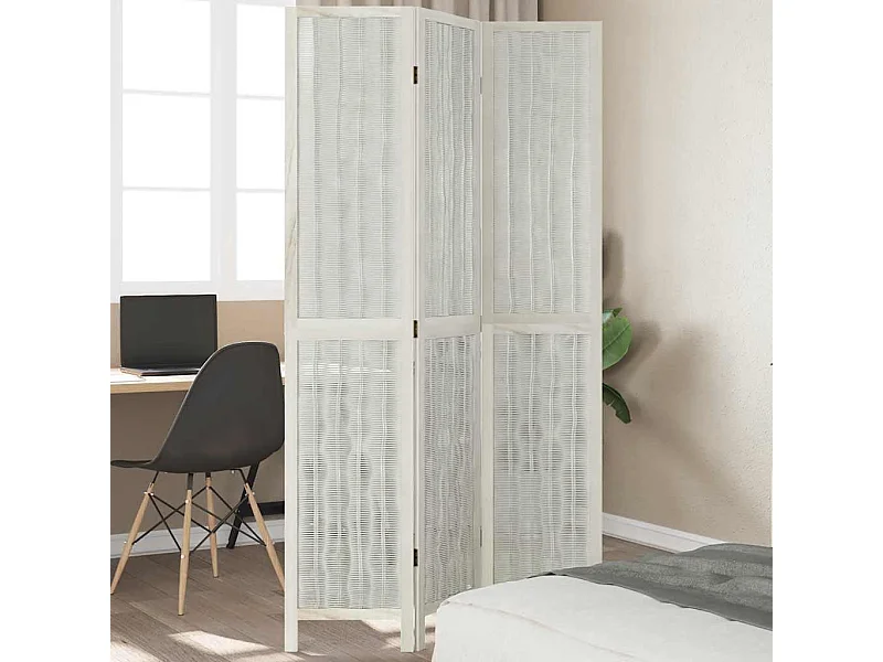 Cloison de séparation 3 panneaux blanc bois de paulownia massif