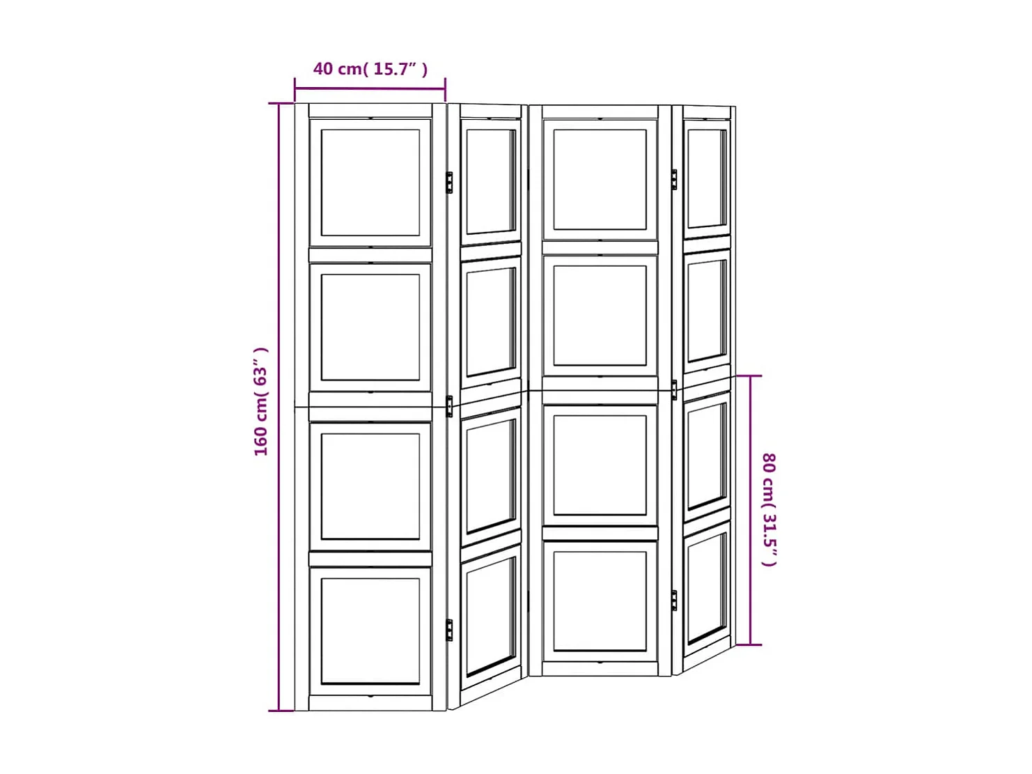 Kamerscherm met 4 panelen massief paulowniahout wit