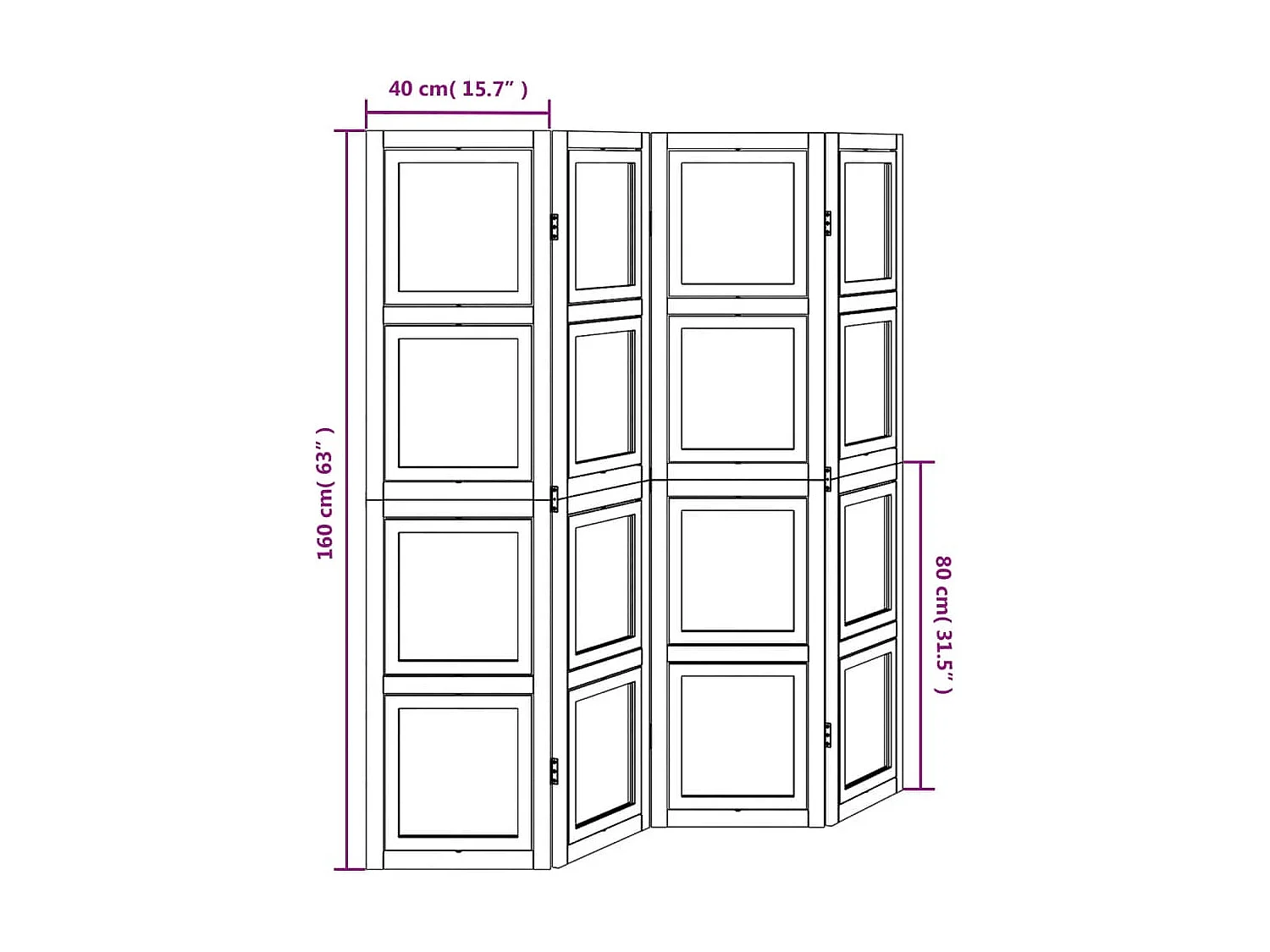 Cloison de séparation 4 panneaux blanc bois de paulownia massif