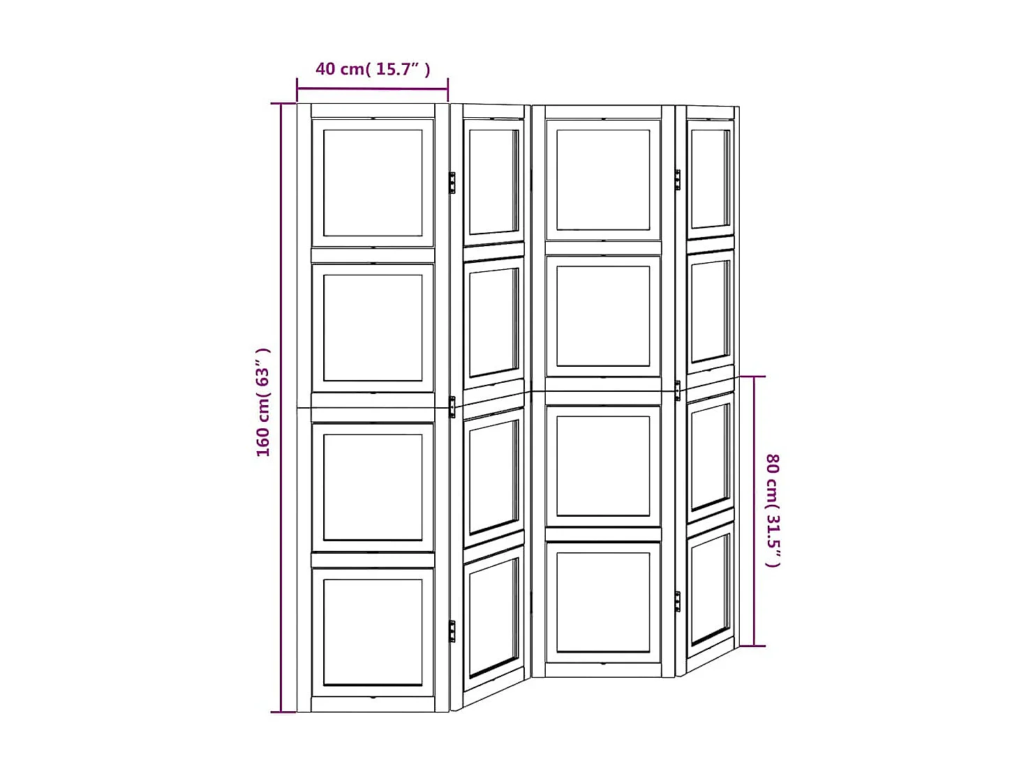 Cloison de séparation 4 panneaux blanc bois de paulownia massif