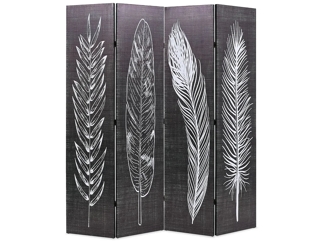 Paravent pliable 160 x 170 cm Plumes Noir et blanc