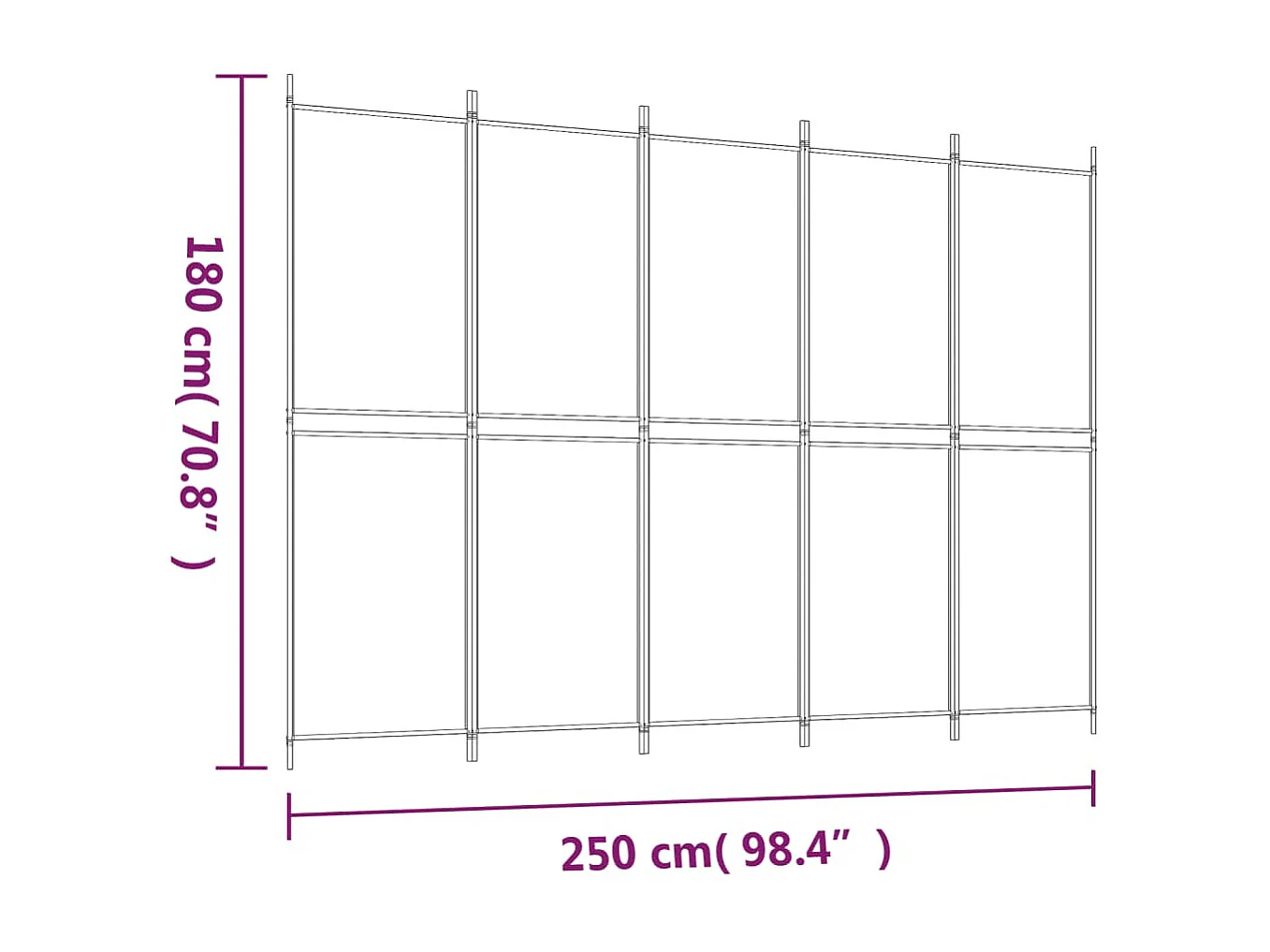 Divisorio a 5 Pannelli Bianco 250x180 cm Tessuto