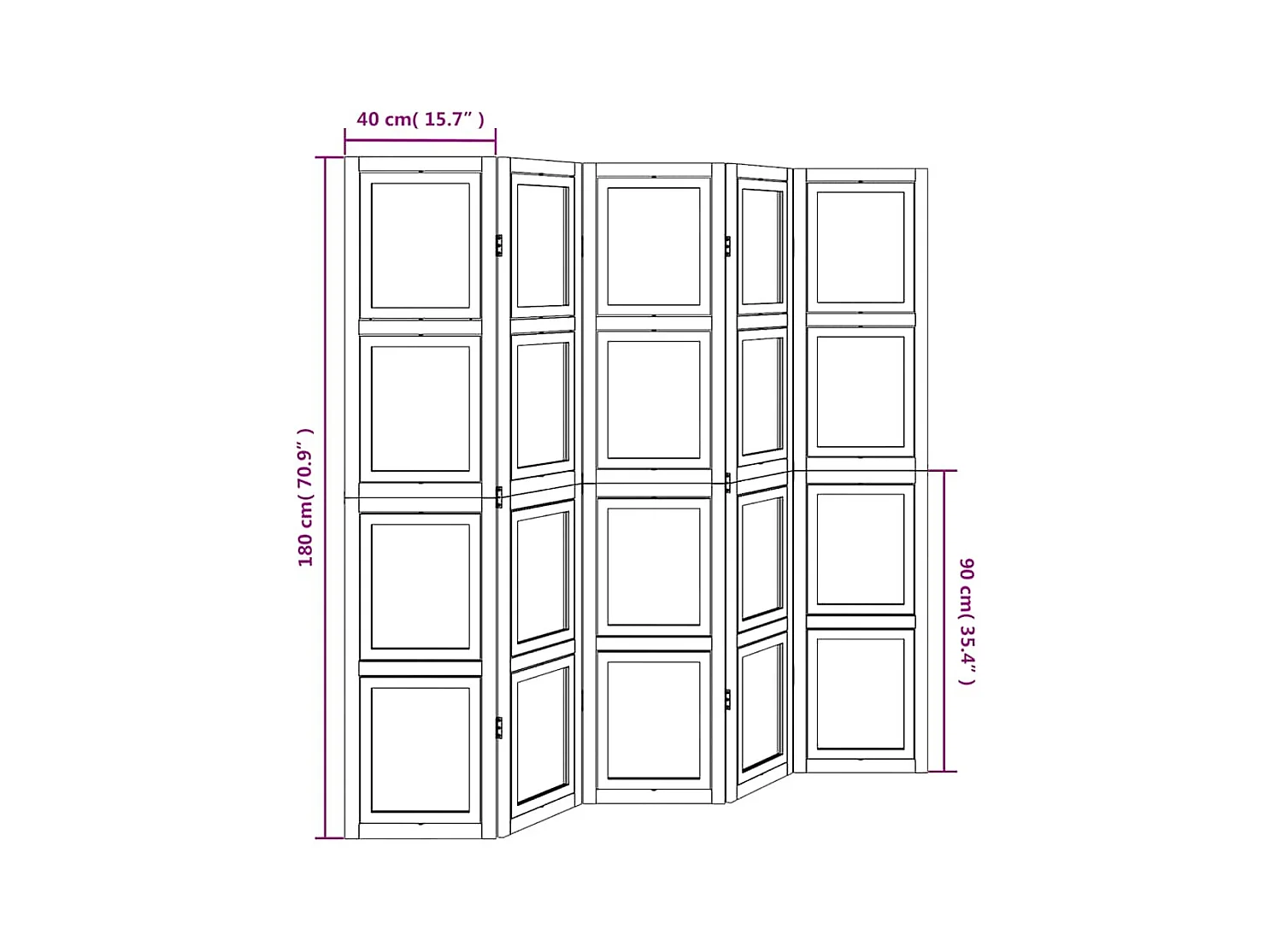 Cloison de séparation 5 panneaux blanc bois de paulownia massif