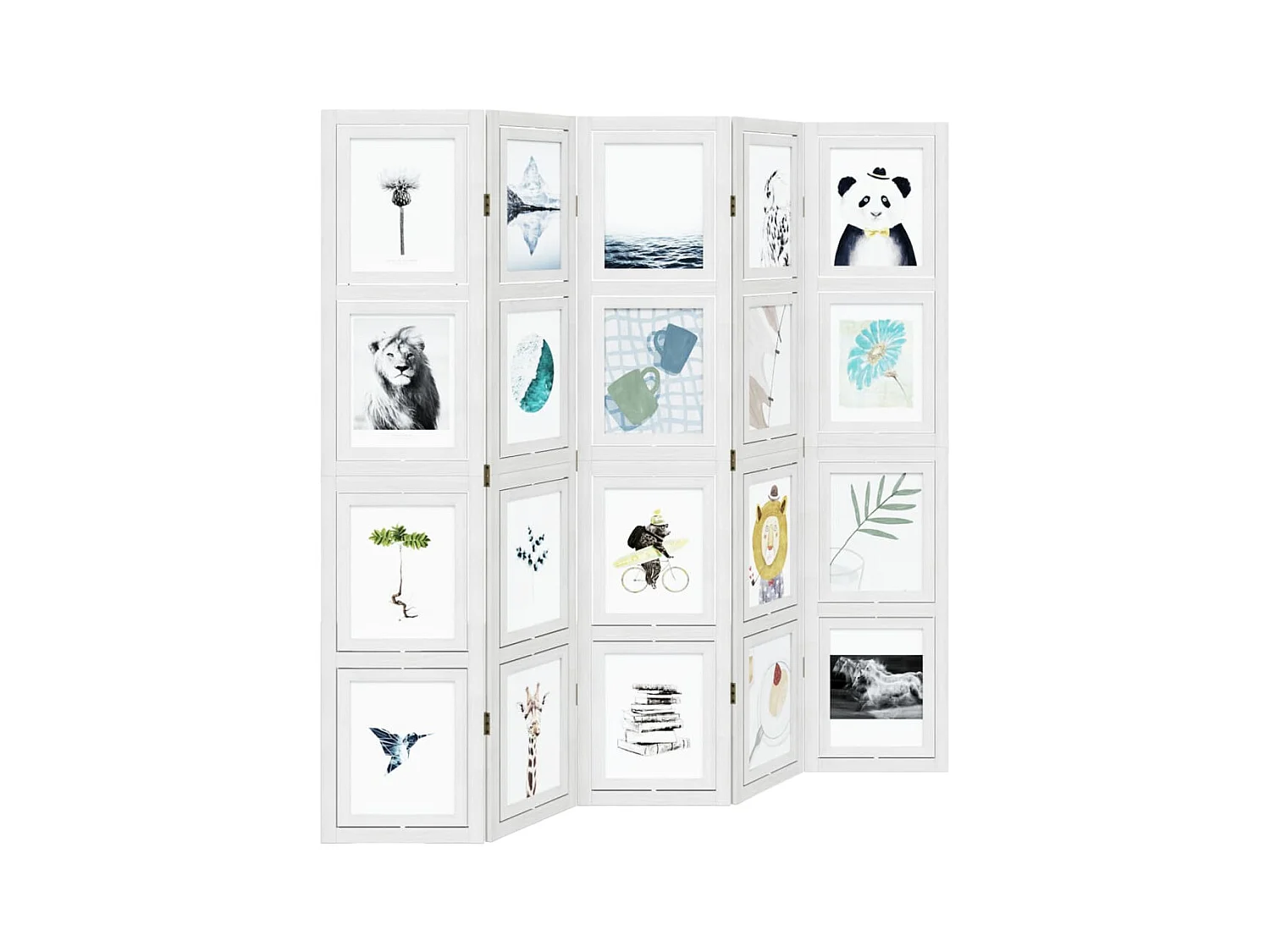 Cloison de séparation 5 panneaux blanc bois de paulownia massif