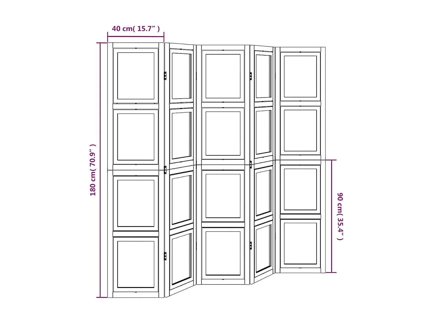 Cloison de séparation 5 panneaux blanc bois de paulownia massif