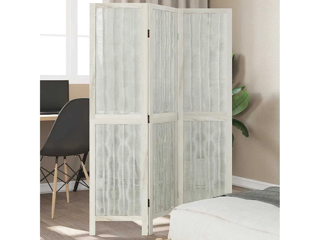 Biombo separador de 3 paneles madera maciza Paulownia blanco