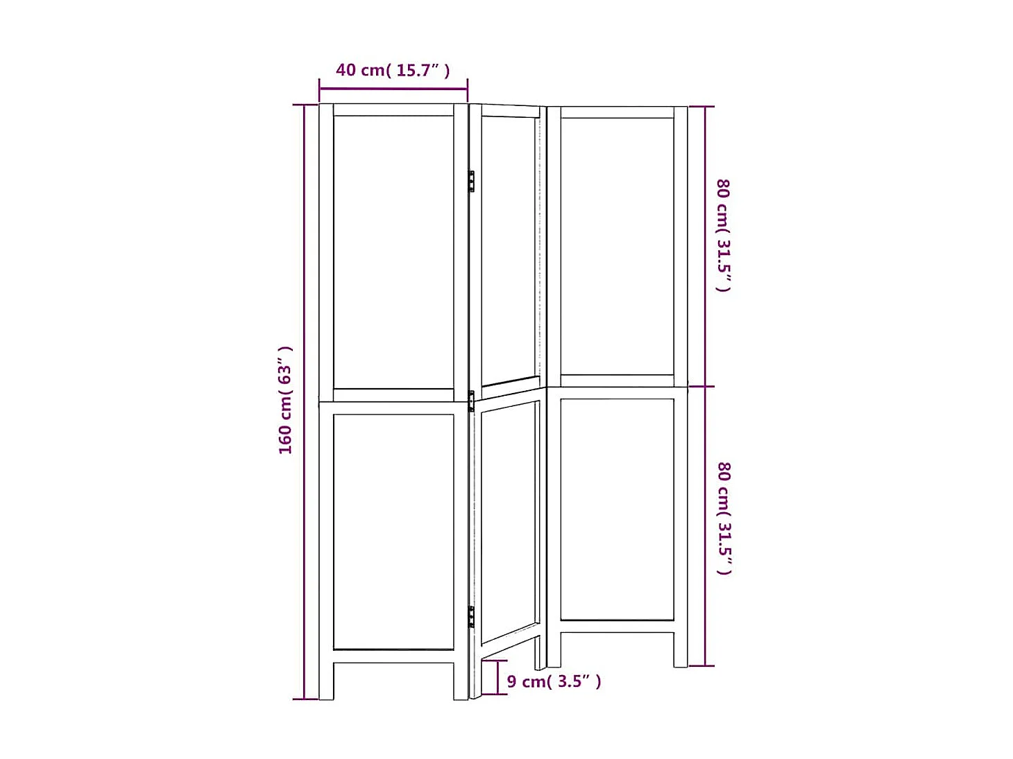 Biombo separador de 3 paneles madera maciza Paulownia blanco