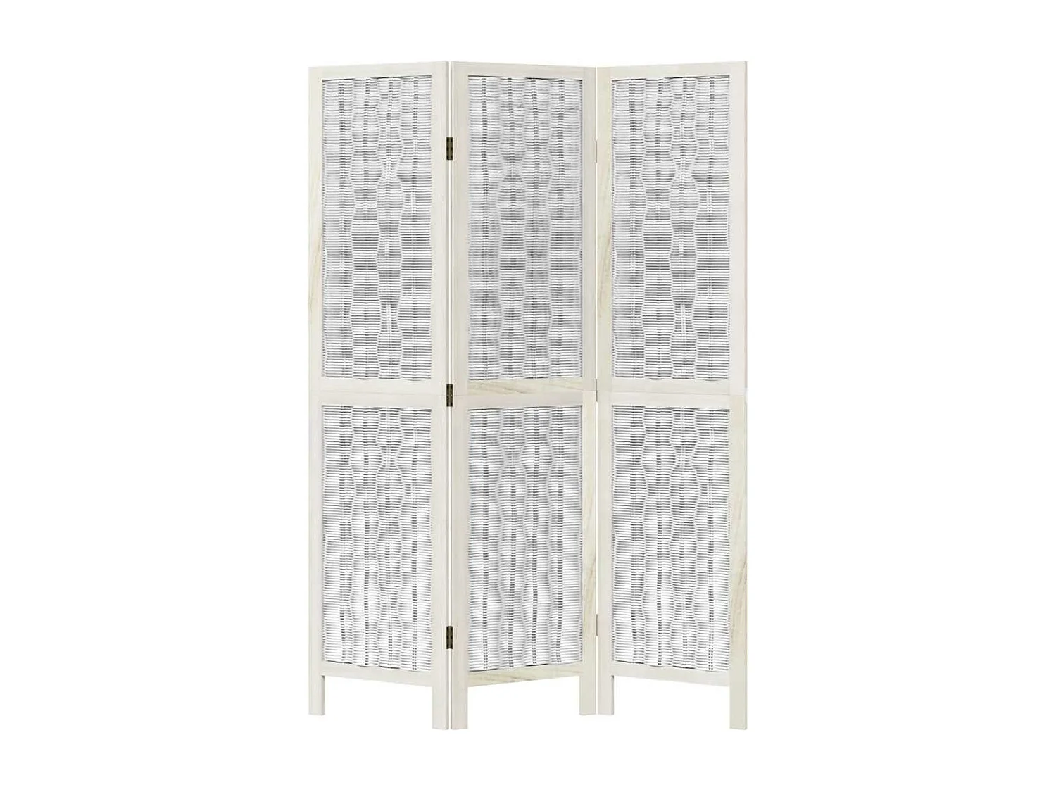 Biombo separador de 3 paneles madera maciza Paulownia blanco