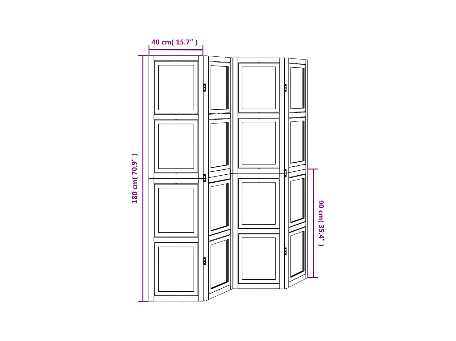 Cloison de séparation 4 panneaux blanc bois de paulownia massif