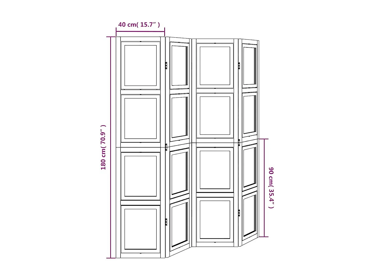 Cloison de séparation 4 panneaux blanc bois de paulownia massif