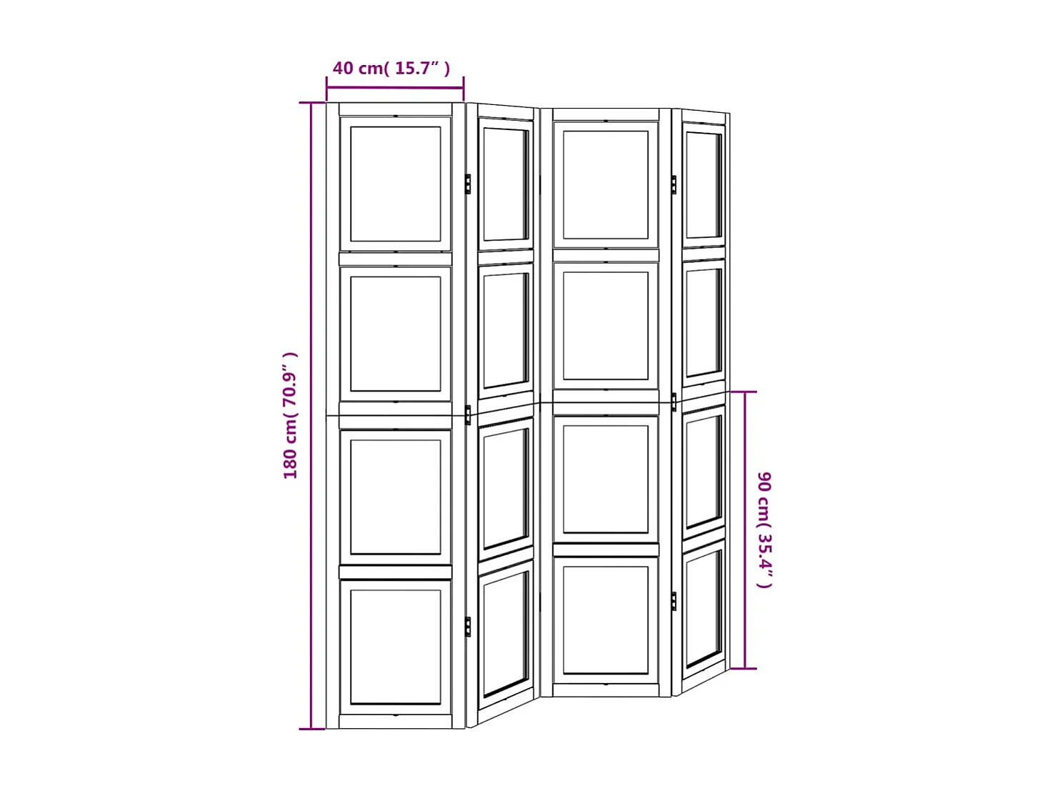 Cloison de séparation 4 panneaux blanc bois de paulownia massif