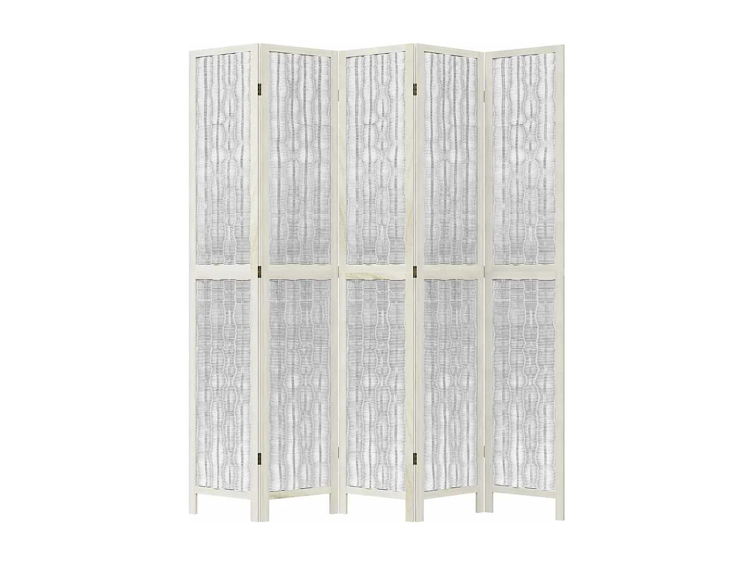 Cloison de séparation 5 panneaux blanc bois de paulownia massif