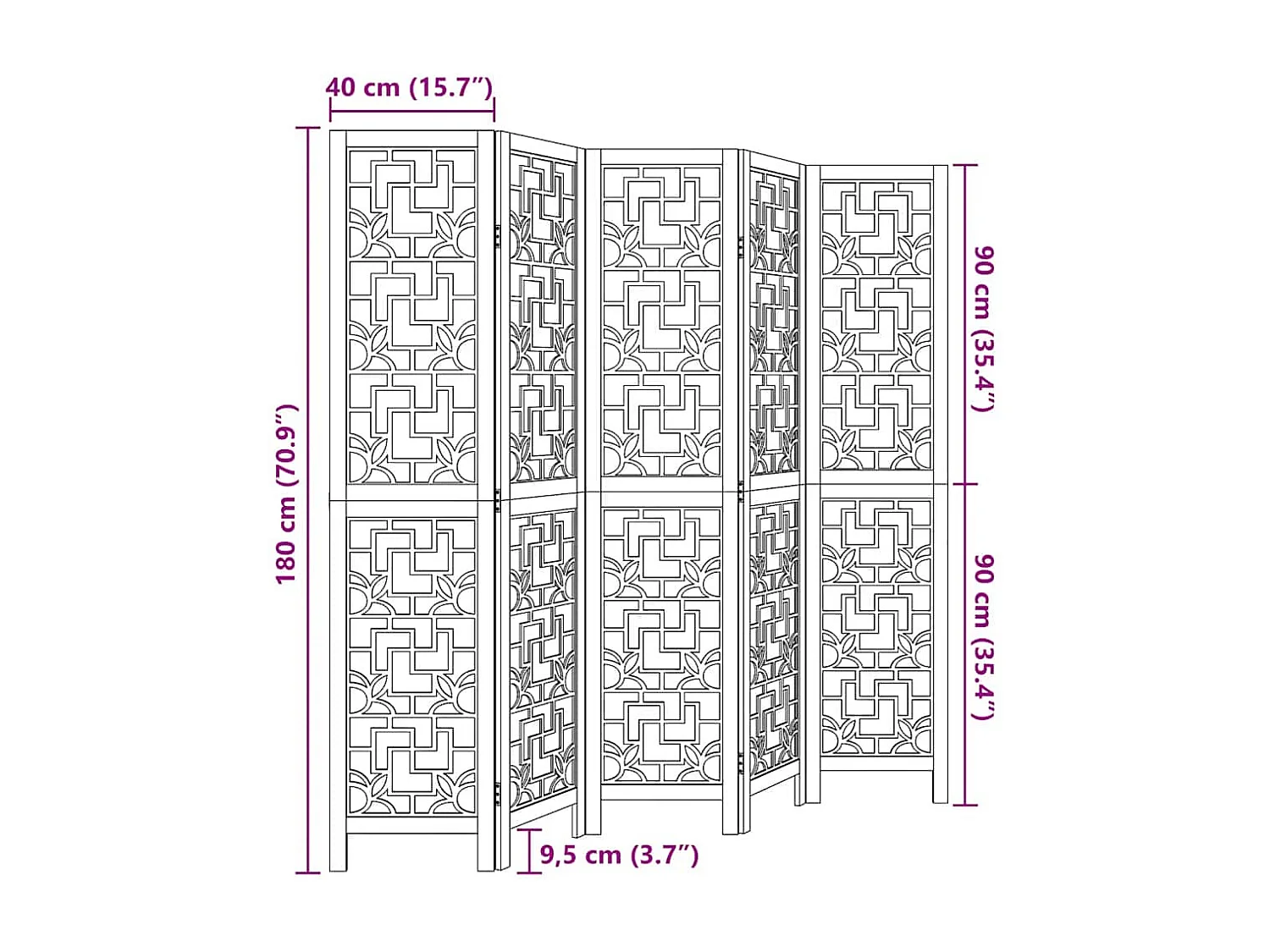Divisorio Ambienti 5 Pannelli Marrone Legno Massello Paulownia