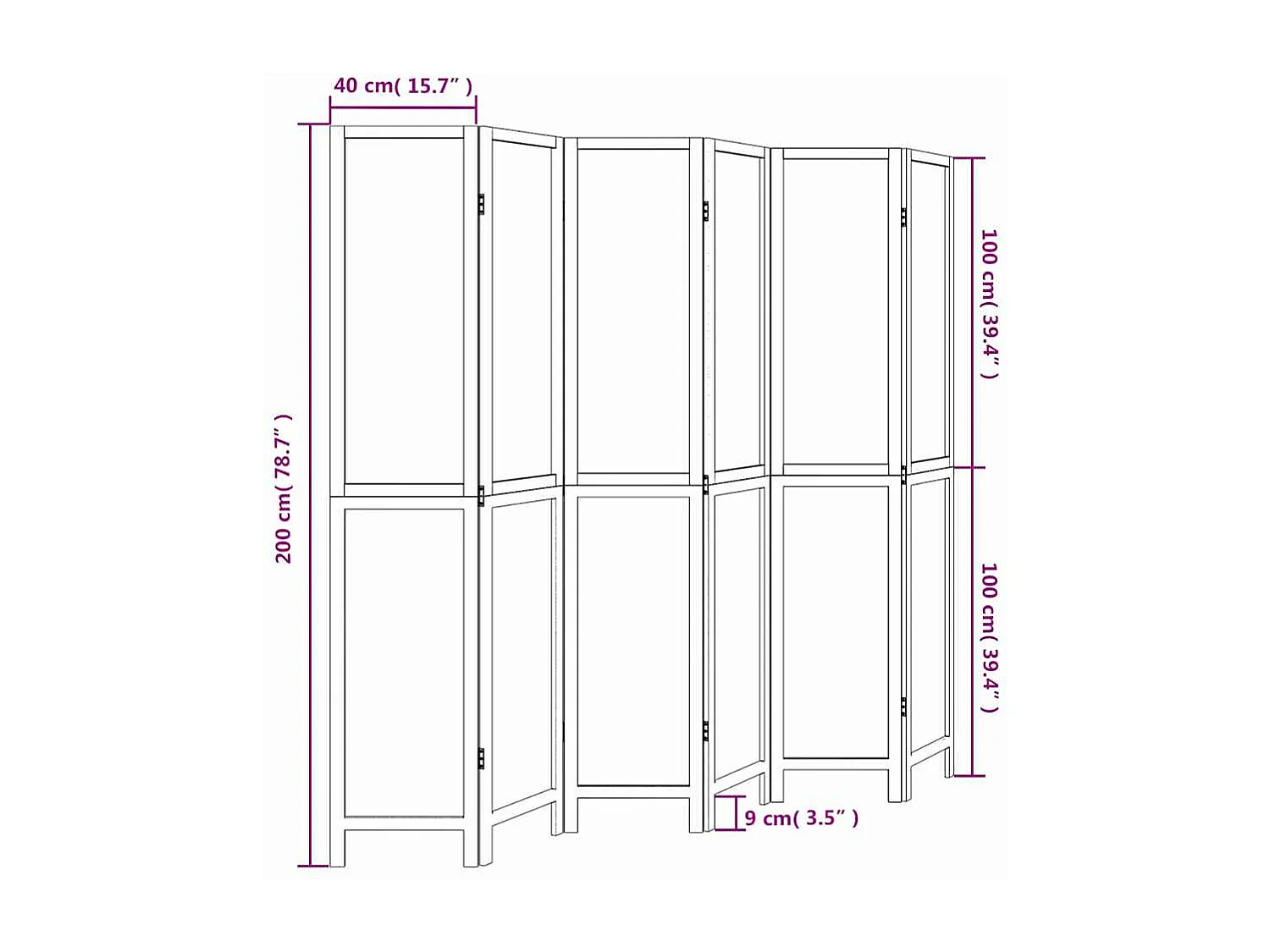 Cloison de séparation 6 panneaux blanc bois de paulownia massif