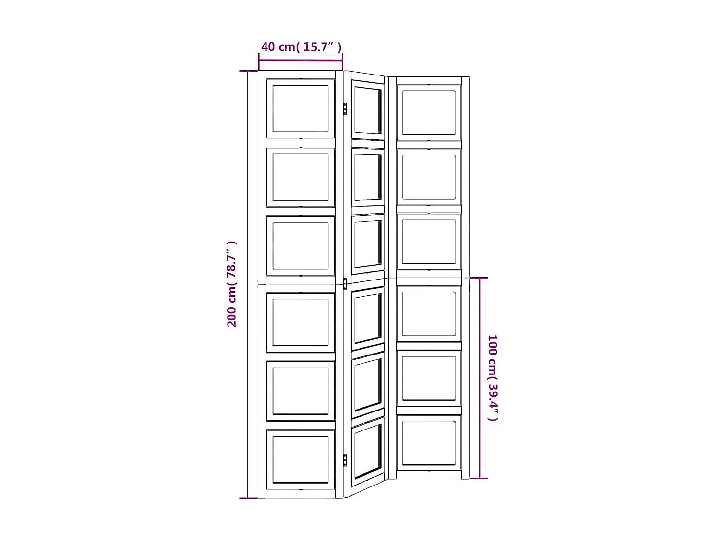 Cloison de séparation 3 panneaux blanc bois de paulownia massif