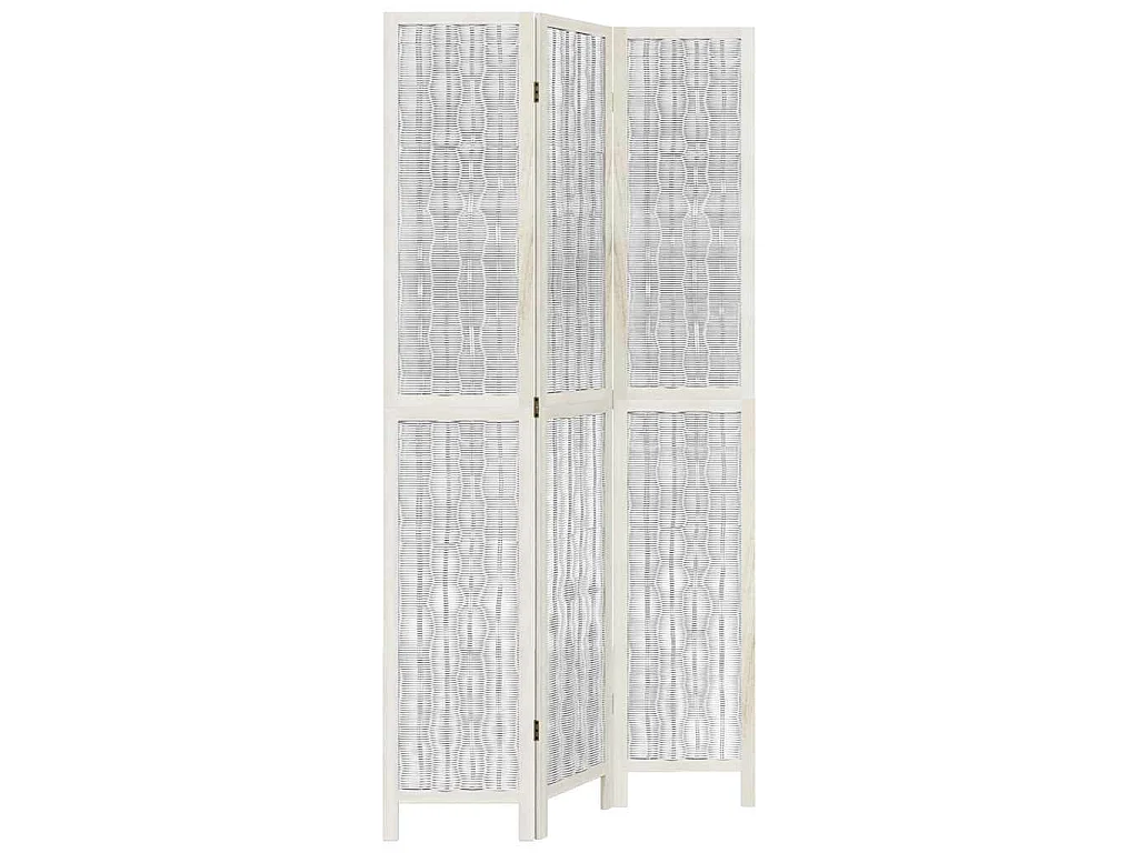 Kamerscherm met 3 panelen massief paulowniahout wit