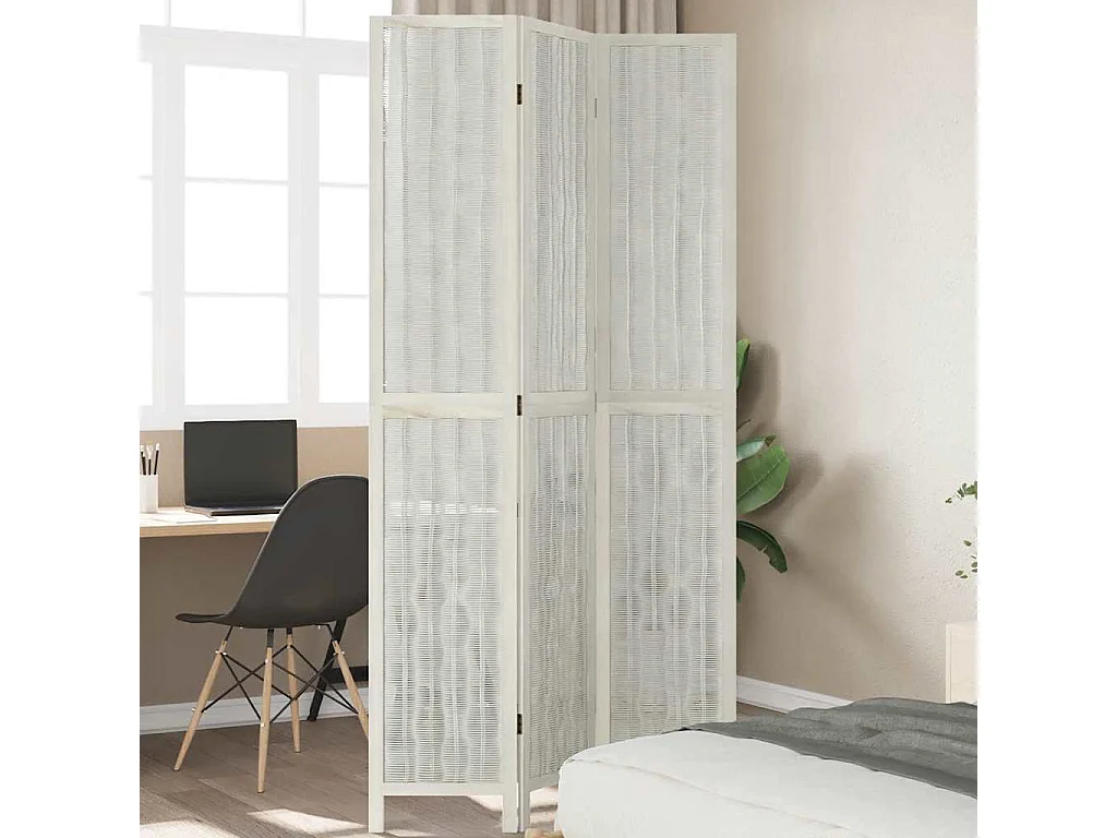 Kamerscherm met 3 panelen massief paulowniahout wit