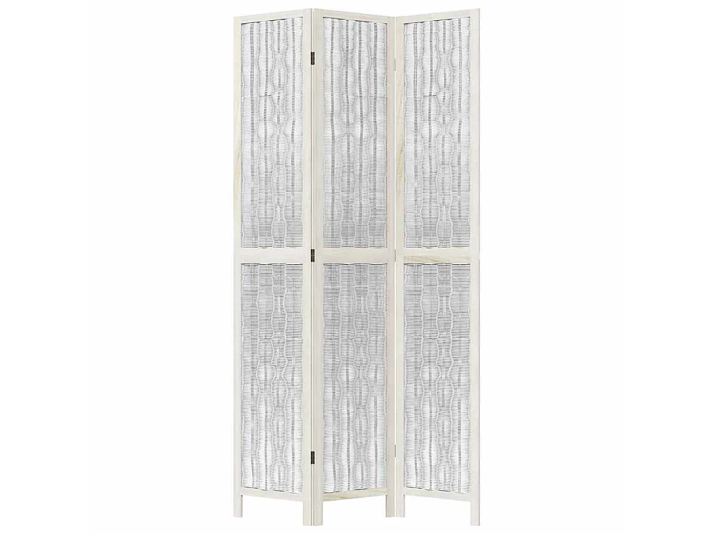 Kamerscherm met 3 panelen massief paulowniahout wit