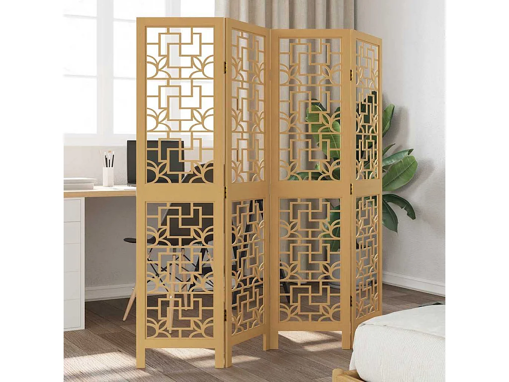 4-tlg. Raumteiler Braun Massivholz Paulownia