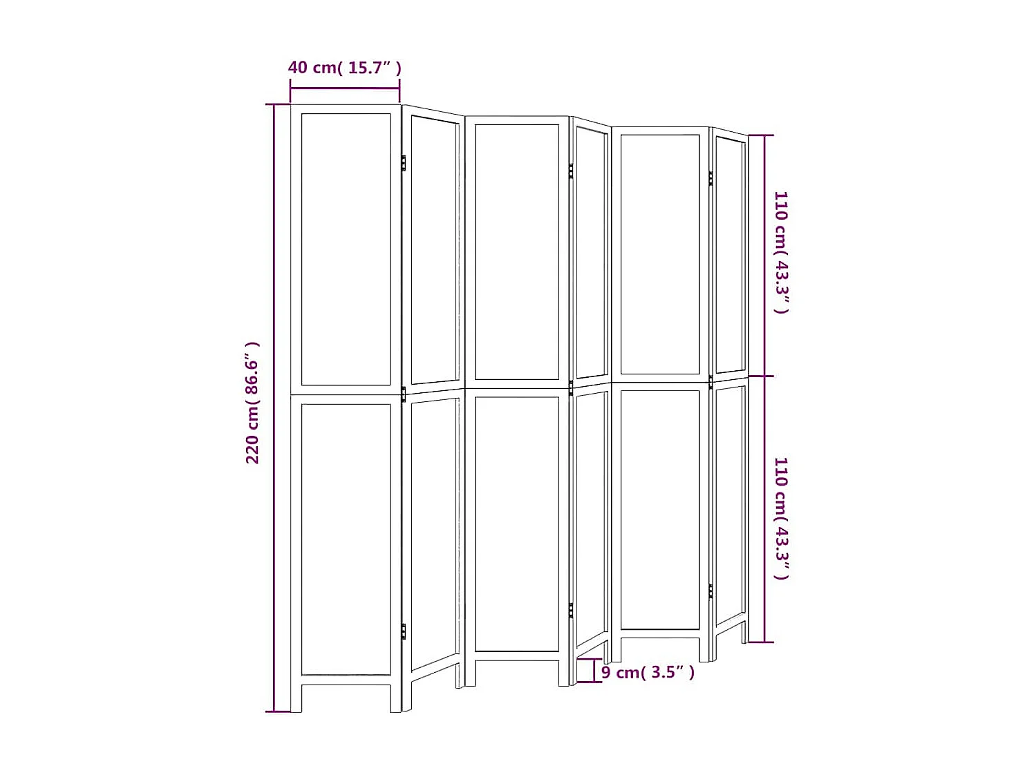 Cloison de séparation 6 panneaux blanc bois de paulownia massif