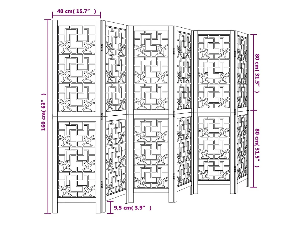 Kamerscherm met 6 panelen massief paulowniahout bruin
