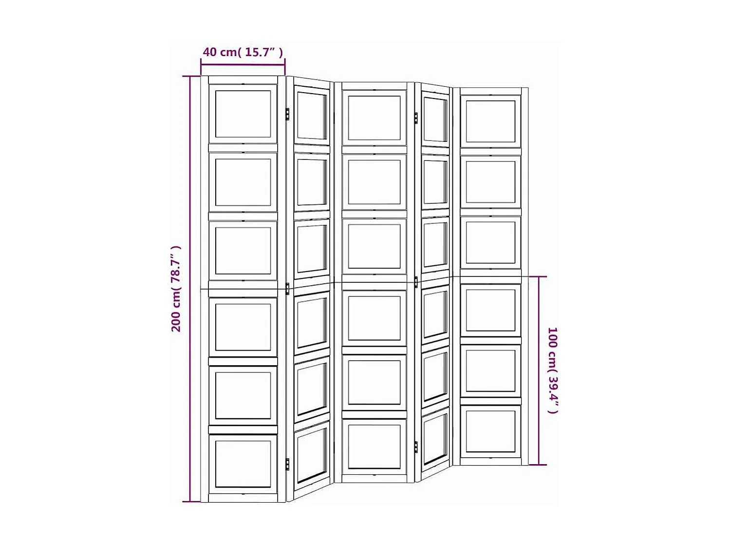 Cloison de séparation 5 panneaux blanc bois de paulownia massif