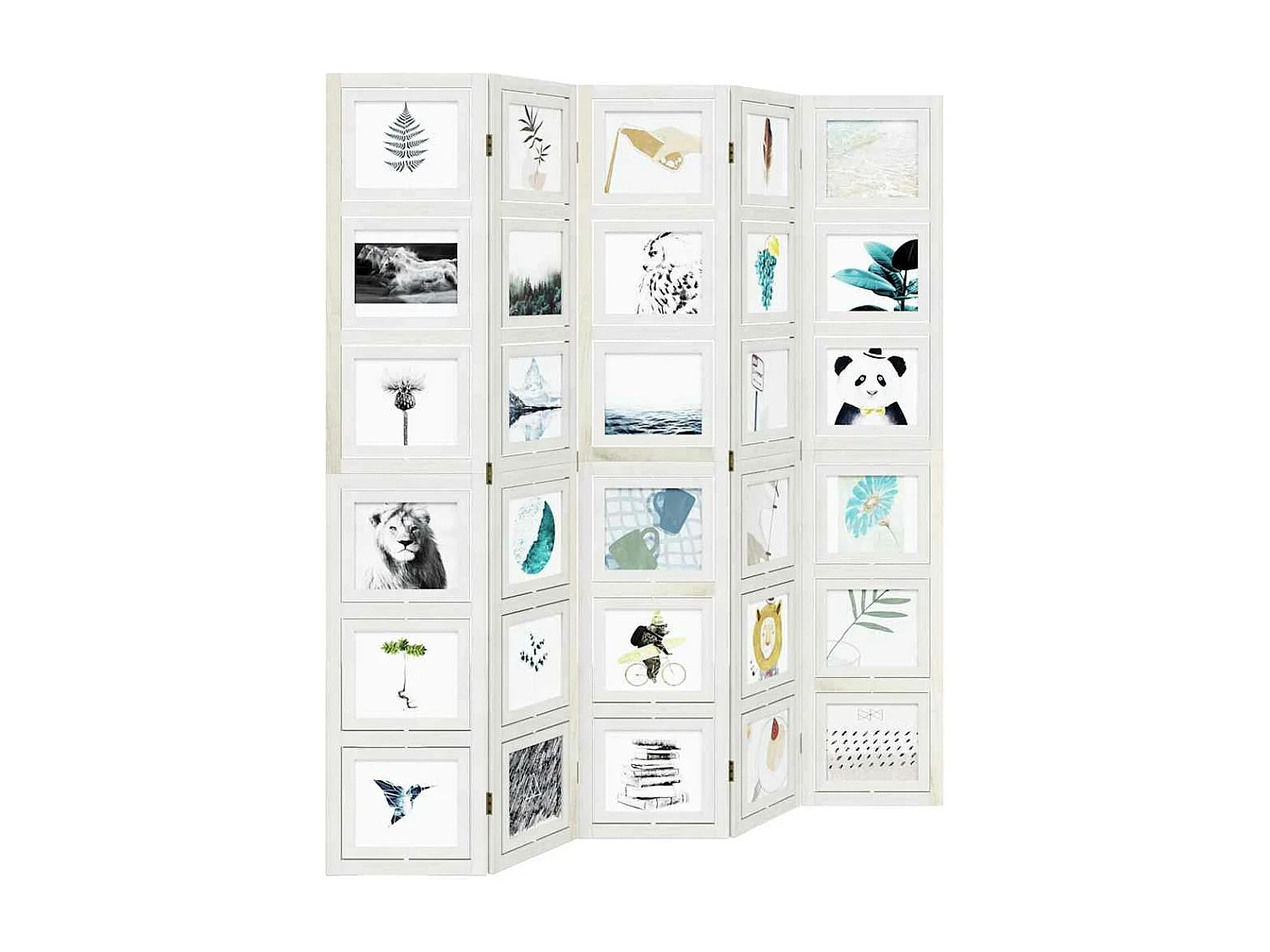 Cloison de séparation 5 panneaux blanc bois de paulownia massif