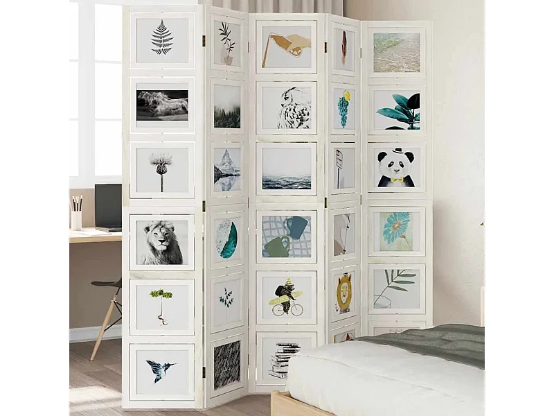 5-tlg. Raumteiler Weiß Massivholz Paulownia