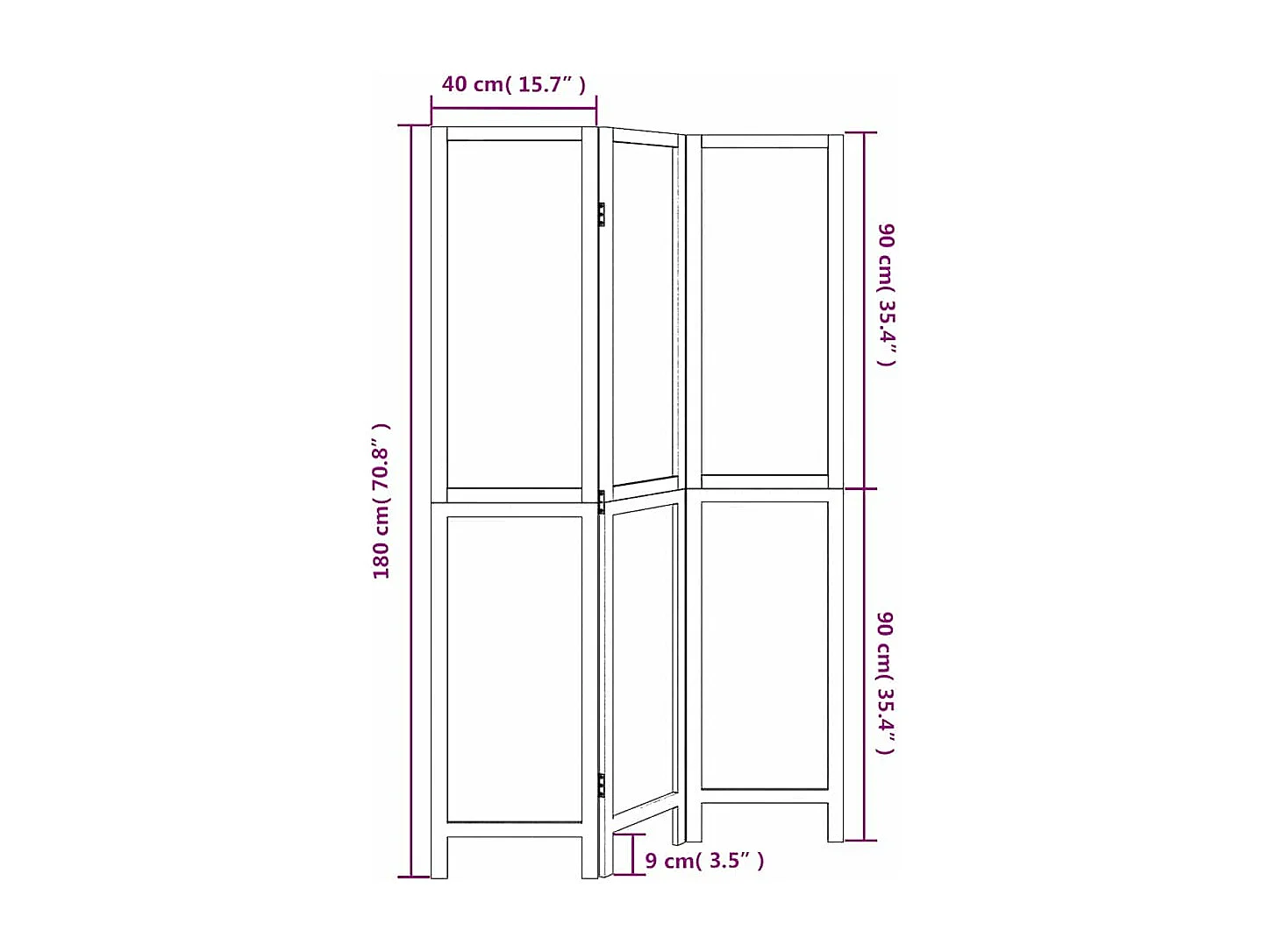 Cloison de séparation 3 panneaux blanc bois de paulownia massif