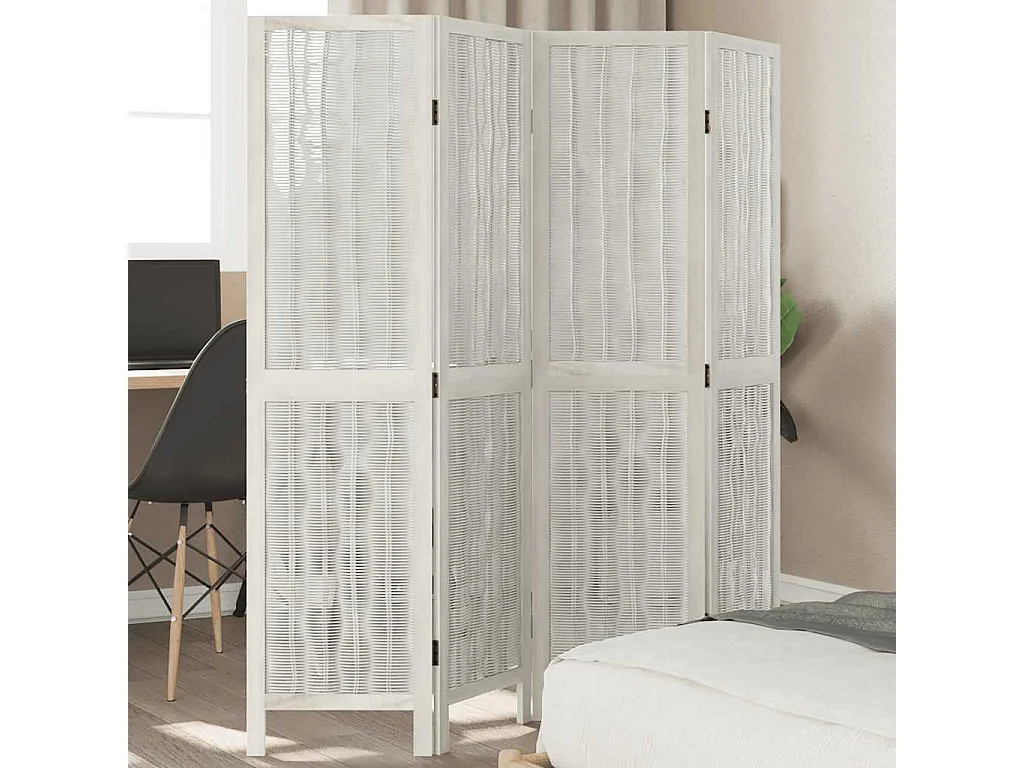 Kamerscherm met 4 panelen massief paulowniahout wit