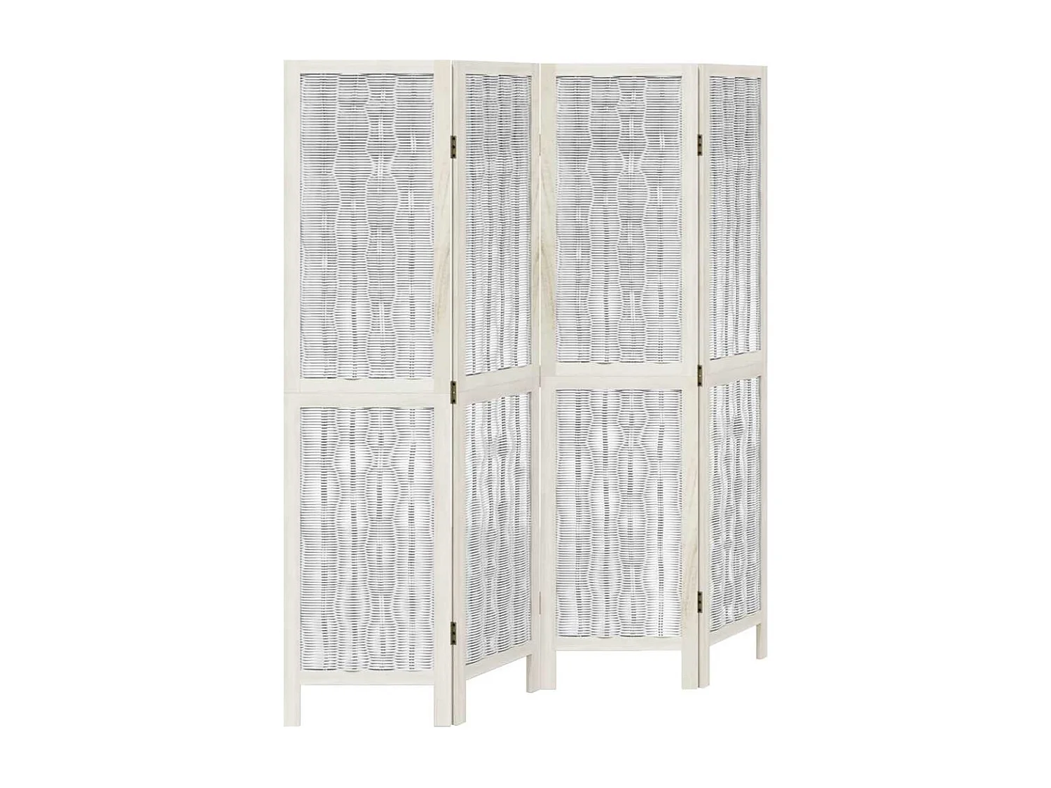 Kamerscherm met 4 panelen massief paulowniahout wit