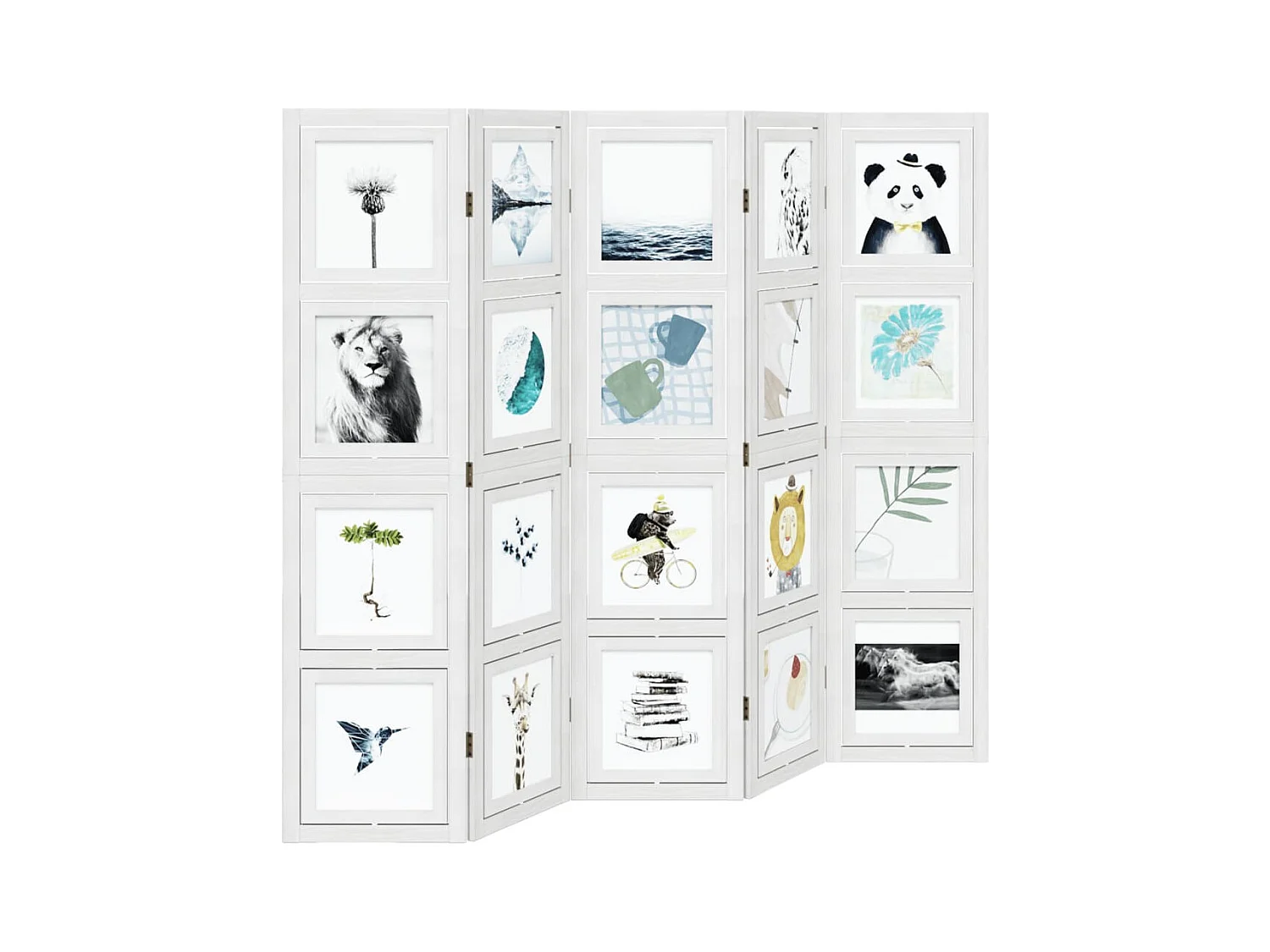 Cloison de séparation 5 panneaux blanc bois de paulownia massif