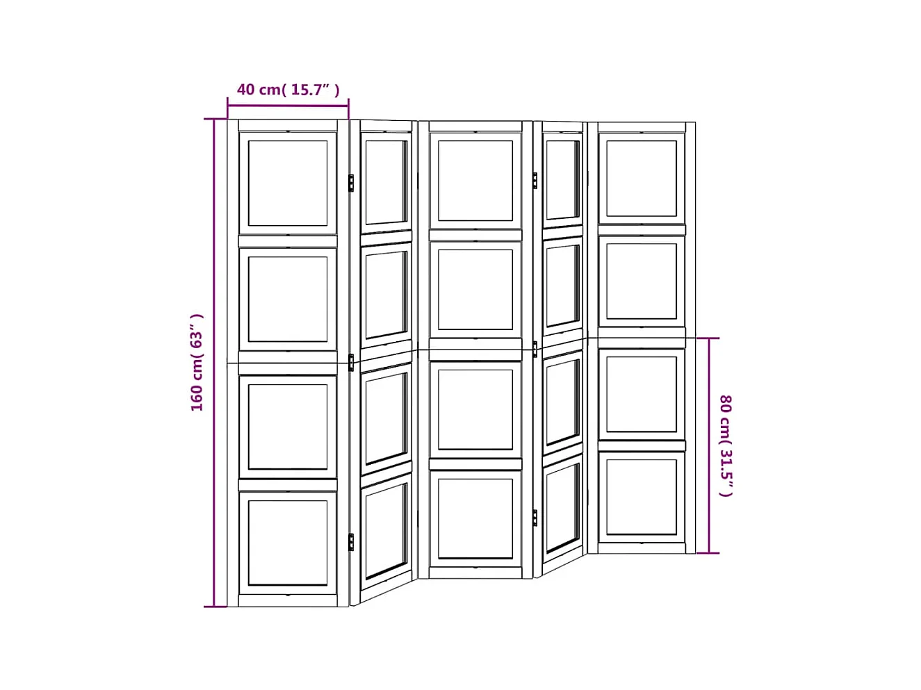 Cloison de séparation 5 panneaux blanc bois de paulownia massif