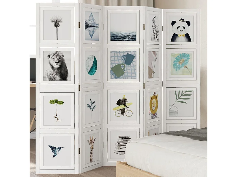 5-tlg. Raumteiler Weiß Massivholz Paulownia