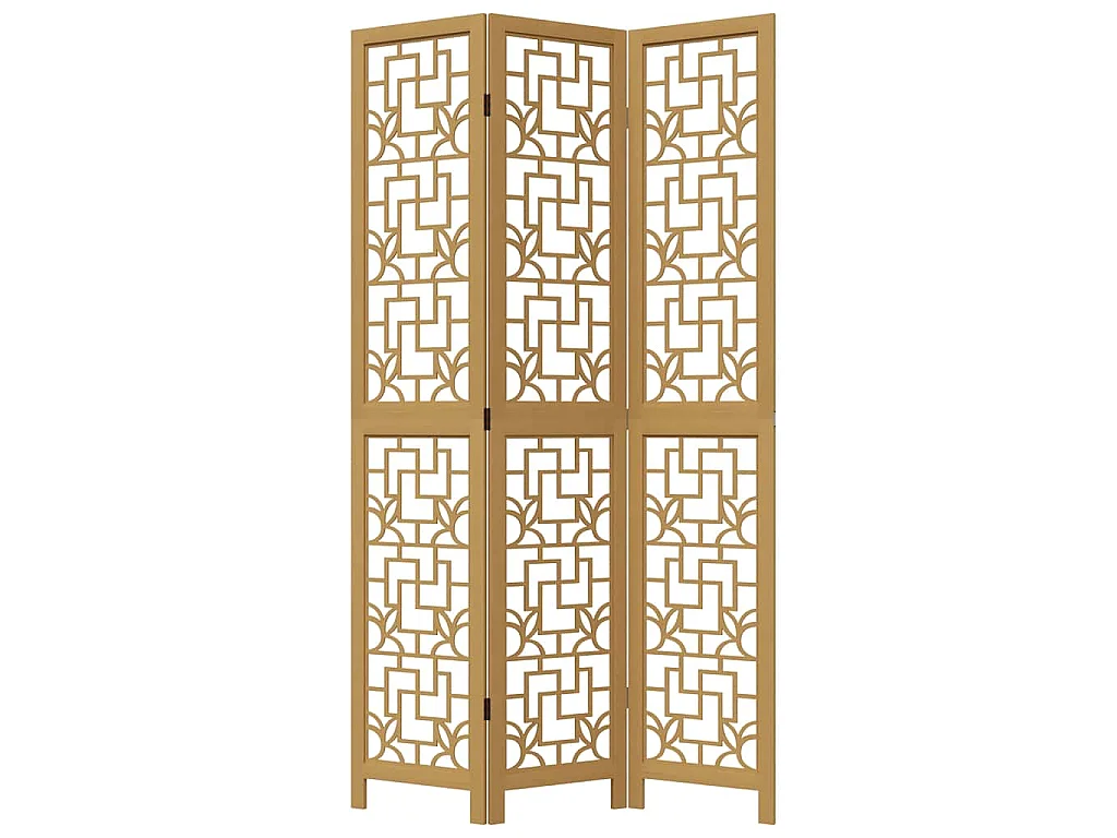 Cloison de séparation 3 panneaux marron bois paulownia massif