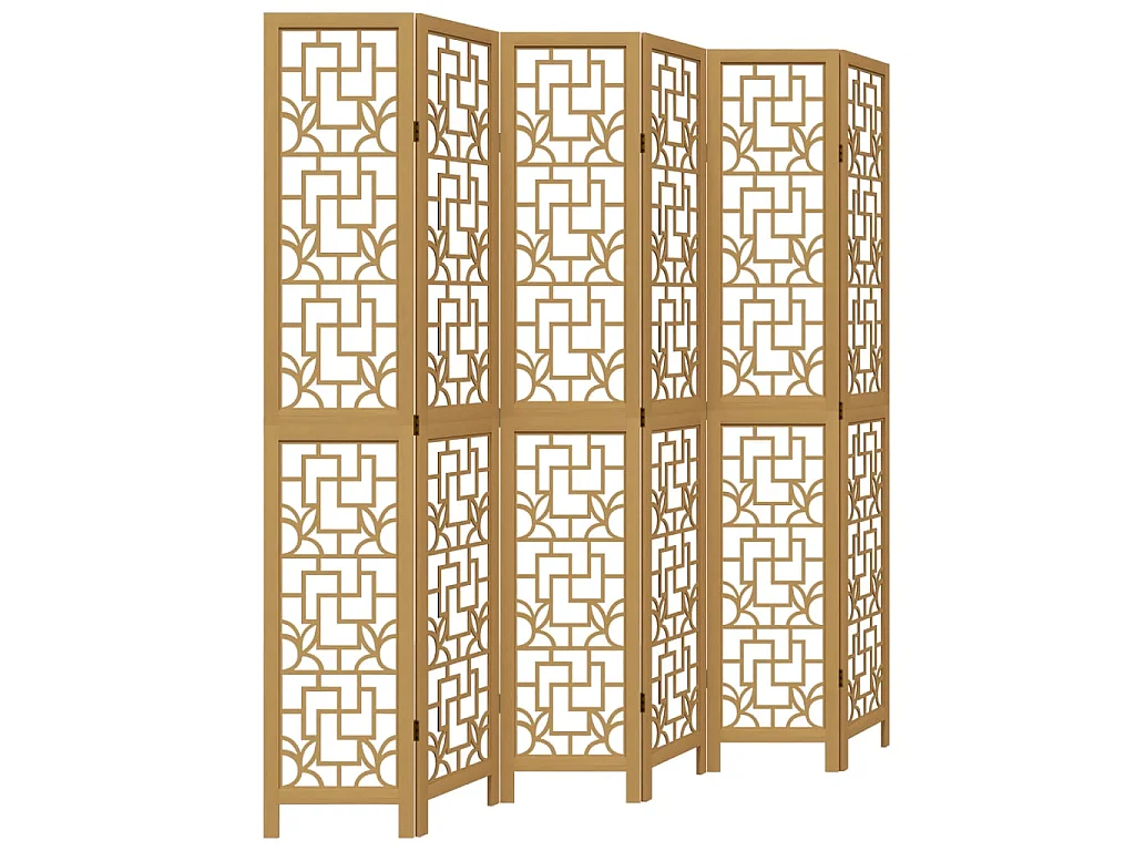 Cloison de séparation 6 panneaux marron bois paulownia massif