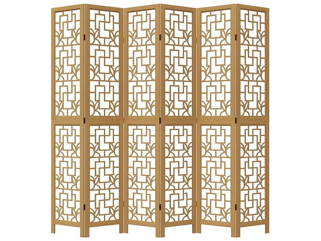 Cloison de séparation 6 panneaux marron bois paulownia massif