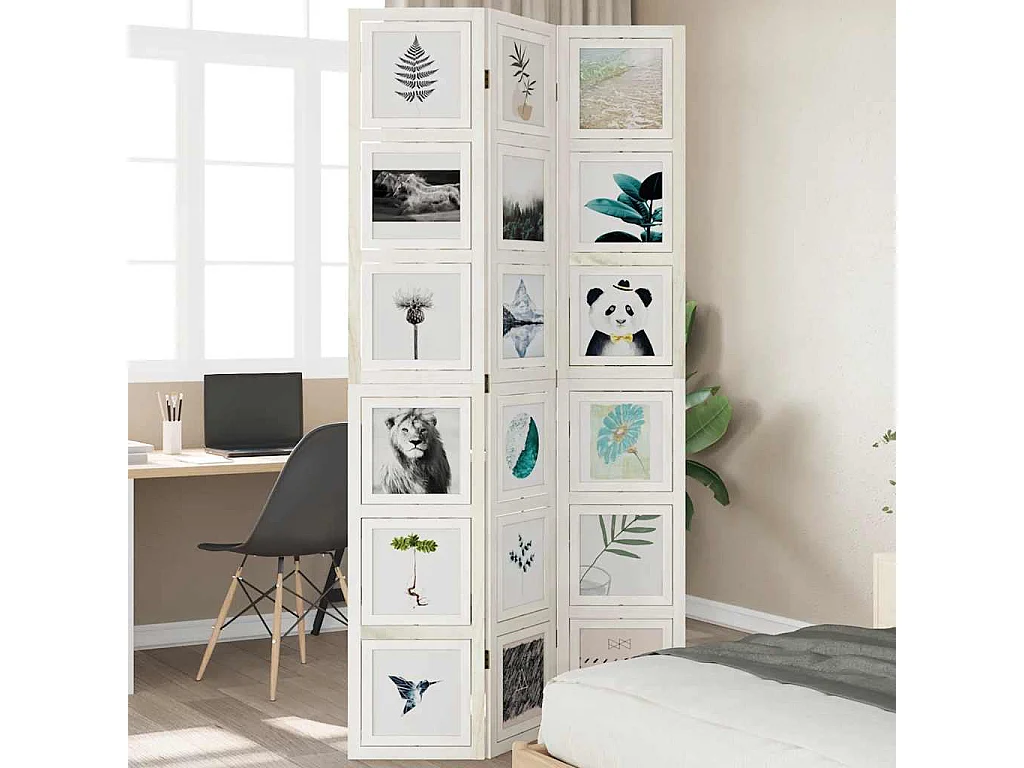 Biombo separador de 3 paneles madera maciza Paulownia blanco